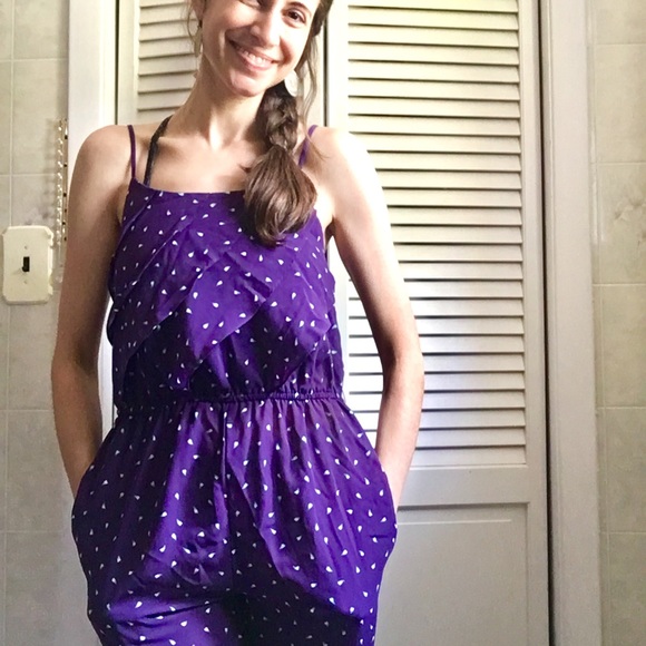 {Vintage 80's} Mini Strap Sheer Purple Jumpsuit - Picture 1 of 8